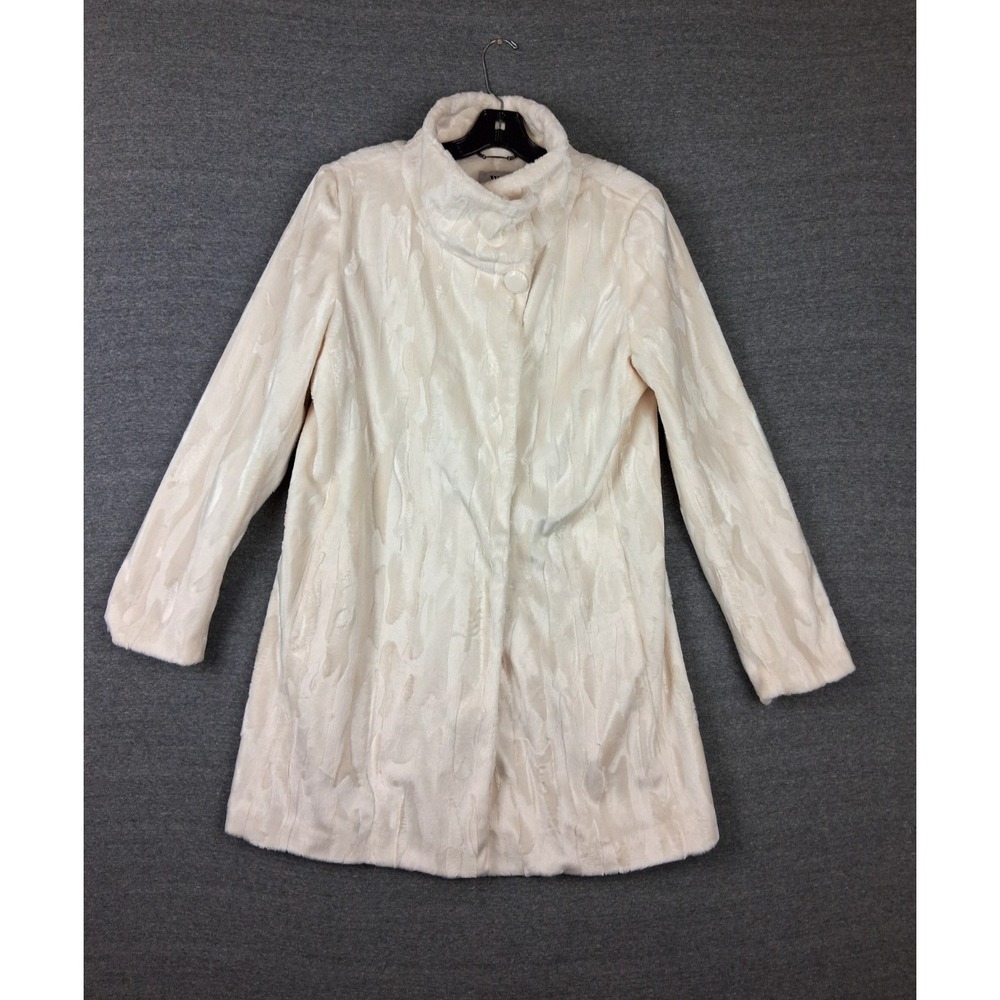 Worthington Womens Coat L Ivory White Faux Fur Old Money MOB Wife Quiet Luxury‎